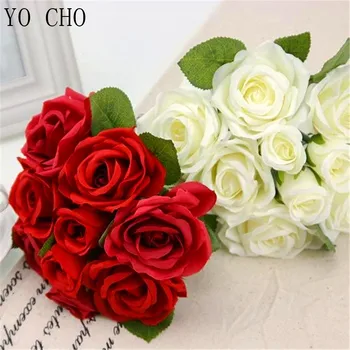 YO CHO Mătase Artificială Flori de Trandafir Niște Mini Red Rose Bujor Alb Mireasa Nunta Petrecere Acasă de Crăciun Decoratiuni Flori False