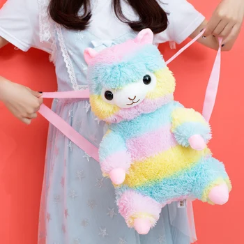 Anime Curcubeu Alpaca Alb Drăguț de Pluș Rucsac Colorat Arpakass Peluche Păpuși pentru Copii Cadou de Ziua de 16