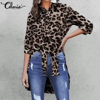 Moda Femei Tricouri Sexy Leopard De Imprimare Bluze Celmia Plus Dimensiune Casual Cu Maneci Lungi Topuri Butoane Elegante, Office Lungi Blusas 7