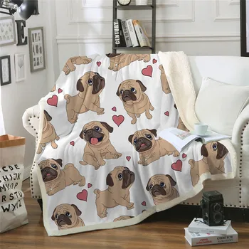 Vizionarea Pătură Anime Drăguț Câine Pug Imprimare Dublu Catifea Canapea Acasă sherpa pătură Pentru Paturi de Lână Cald Camping Pătură Quilt
