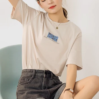 Hirsionsan Kaki Din Bumbac Tricou Pentru Femei De Vară 2020 Coreene Noi, Tipărite Moale Tricouri Casual Drept Teuri Harajuku Liber Fete Topuri