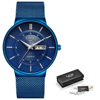 LIGE Nou Albastru Ultra-subțire Mens Ceasuri de Lux de Top Casual Sport Cuarț Ceas pentru Bărbați Impermeabil Plin de Oțel de sex Masculin Ceas Reloj Hombre+Cutie