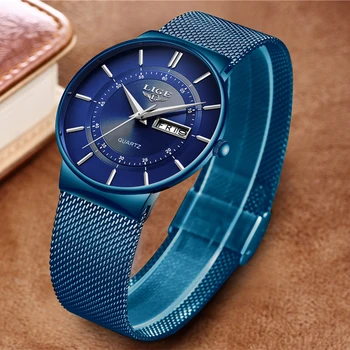 LIGE Nou Albastru Ultra-subțire Mens Ceasuri de Lux de Top Casual Sport Cuarț Ceas pentru Bărbați Impermeabil Plin de Oțel de sex Masculin Ceas Reloj Hombre+Cutie