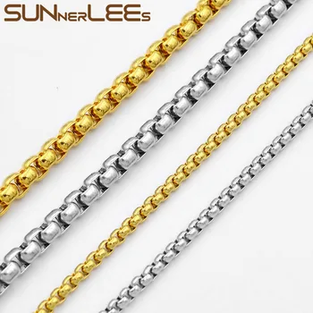 SUNNERLEES Bijuterii din Oțel Inoxidabil Colier 2mm~7mm Cutie de Margele Stil de Link-ul Lanț de Argint de Culoare Placat cu Aur Barbati Femei SC17