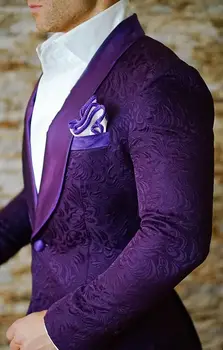 De Înaltă Calitate Pe Un Buton Violet Paisley Mire Costume Șal Rever Cavalerii De Onoare Costume Barbati Sacouri (Sacou+Pantaloni+Cravata) W:730