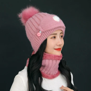 3 în 1 Adult Eșarfă Tricotate Pălărie Masca de Fata Set cu Supapă de Respirație Iarna Cald Moale pentru Femei în aer liber &T8