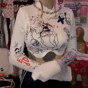 Guler de Imprimare de sex Feminin Scurt, tricouri cu Maneca Lunga Cu Print Topuri Femei, camasi Casual hip-hop skinny, pulovere topuri casual
