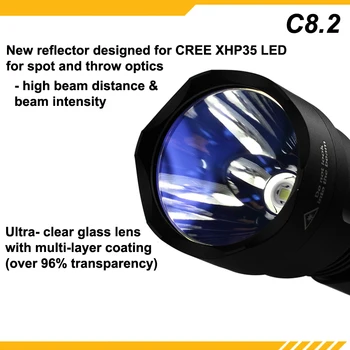 KDLITKER C8.2 C8 Cree XHP35 HI negru / Alb Neutru Alb / Alb Cald 2000 Lumeni 5-Mode LED Lanterna - Negru ( 1x18650 )