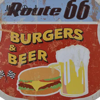 Vintage Retro Scut În Formă De Tablă De Metal Semne Poster Placa Motel Garaj Mese Pub Cafenea Bere Burger Route 66 Farfurie Cu Decor De Perete De Arta