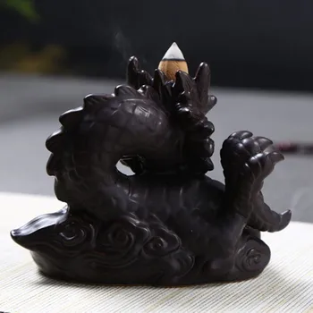 Tradițională Chineză Dragon Tămâie Titularul de Porțelan Refluxul Arzător de Tămâie Fum Vizualiza Rece Arzătoare de Tămâie 8.8*6.6 cm
