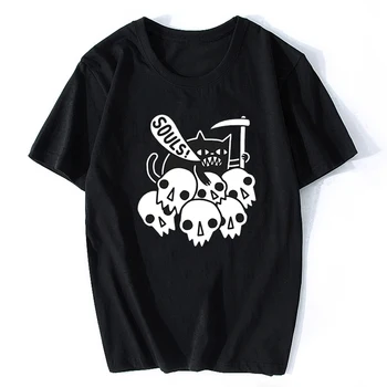 Pisica Sufletul Tău Grim Reaper Amuzant Vintage Men Horror Craniu T-Shirt Harajuku Streetwear Amuzant Vogue Estetice Bumbac Tricou