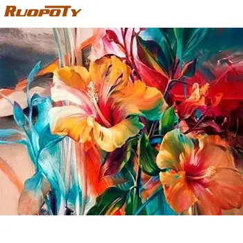 RUOPOTY 40x50cm Tablou De Numere Pentru Adulți Culoare Floare de Ulei de Imagine Manual Diy Încadrată Pe Panza de Casa Arta de Perete