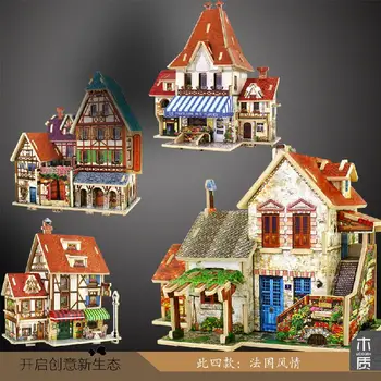 DIY Păpuși 3D tridimensional de puzzle din Lemn Puzzle Copii lemn model stil European stil Chinezesc