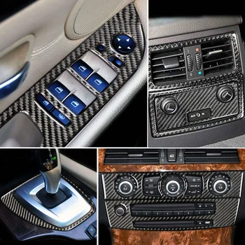 Fibra de Carbon Consola Schimbătorului de Viteze Panoul de Evacuare a Aerului Cadru de Ușă Cotiera Decor Benzi de Acoperire Trim Autocolant pentru BMW Seria 5 E60 2005-10 a