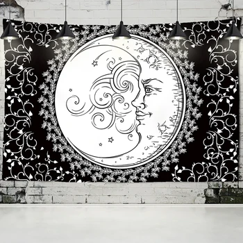 Soarele și luna neagră și albă Mandala tapiserie de pe perete cerești tapiserie hippy tapiserie dormitor decor psihedelice ta