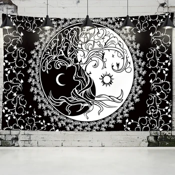 Soarele și luna neagră și albă Mandala tapiserie de pe perete cerești tapiserie hippy tapiserie dormitor decor psihedelice ta