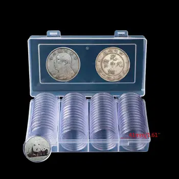 60 Buc Clar Rotund 41mm Direct Fit Monedă Capsule Titularul de Afișare de Colectare Caz Cu Cutie de Depozitare Pentru 1 oz American Silver Eagles