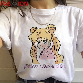 Sailor Moon Harajuku Anime Kawaii Tricou Femei Ullzang Amuzant de Desene animate T-shirt Pisica Drăguț 90 Tricou de Moda Grafică de Top Tee de sex Feminin