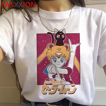 Sailor Moon Harajuku Anime Kawaii Tricou Femei Ullzang Amuzant de Desene animate T-shirt Pisica Drăguț 90 Tricou de Moda Grafică de Top Tee de sex Feminin