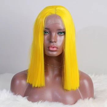 OLEY de Păr Rezistente la Căldură Blonda Sintetice Dantelă în Fața Peruca Glueless Portocaliu Negru Bob Peruca de Înaltă Densitate Scurt Peruci Pentru Femei de culoare
