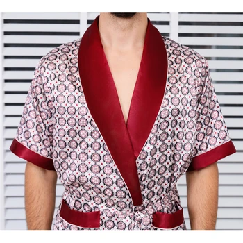 Bărbați Halat Halat de Mătase cămașă de noapte, Pijamale Kimono Baie Acasă Rochie de Vară cu mâneci Scurte, Cu pantaloni Scurți 2 Buc Pijamale de Imprimare Plus Dimensiune