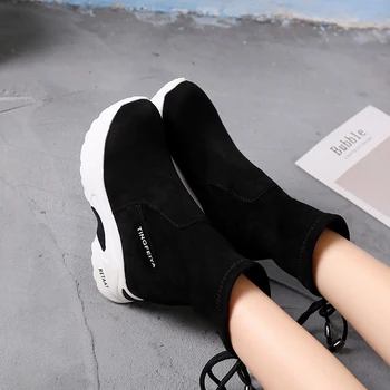 2020 Toamna Glezna Cizme Femei Casual Lift Platforma Wedge Sneakers Din Piele Respirabil Cizme Scurte Femei Cizme De Iarna