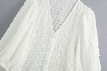 Femei elegante solidă rochie albă de vară 2020 moda doamnelor v-gat buton rochii de drăguț de sex feminin patchwork rochie fete chic vestido