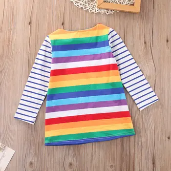 Copilul Infantil Copil Copii Copii Fete Dress Stripe Maneca Lunga Topuri Colorate Tricou Petrecere Rianbow Rochie Haine Drăguț