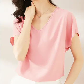 Coreea de Mătase pentru Femei Bluze Femei Solid V-neck Bluza pentru Femei Bluza din Satin de Mătase Bluze Topuri Plus Dimensiune Blusas Mujer De Moda 2020 XXL