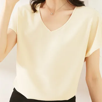 Coreea de Mătase pentru Femei Bluze Femei Solid V-neck Bluza pentru Femei Bluza din Satin de Mătase Bluze Topuri Plus Dimensiune Blusas Mujer De Moda 2020 XXL