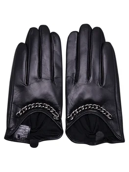 Doamnelor mănuși de piele de oaie de iarna caldura negre cinci-ecran tactil cu degetul modă și elegant nituri