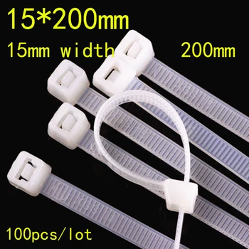 Plastic Nylon Lega Aduce 15*200mm Etichetă Sârmă Cravată Neagră Latime 15mm Fixe de mari dimensiuni Înfășoară Cablul de Rețea Cablu de Sârmă 100buc/lot