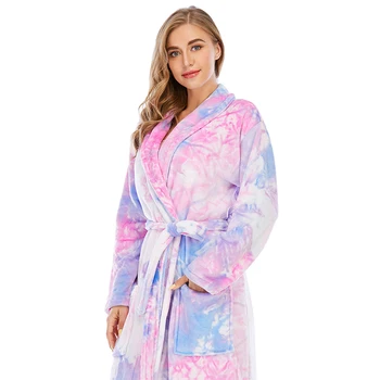 Femei Bărbați Flanel Halat De Baie Pijamale 2020 Toamna Iarna Tie Dye Pluș Cuplu Halat De Baie Gros Cald Feminin Halat De Dropshipping