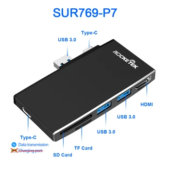 Rocketek HUB usb 3.0 cititor de carduri 4K HDMI compatibil 1000Mbps Gigabit Ethernet adaptor SD/TF micro SD pentru Microsoft Surface Pro 7