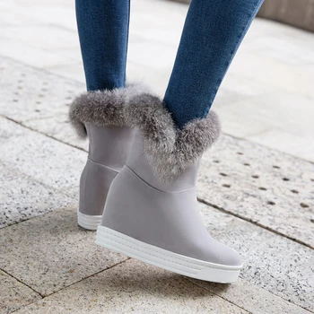 Impermeabil Cizme de Iarna pentru Femei Pantofi de Cald Platforma Tocuri 2021 Negru Gri Blana naturala Doamnelor Cizme de Zapada Plus Dimensiune 43 g419