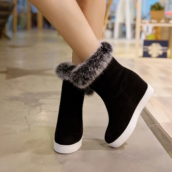 Impermeabil Cizme de Iarna pentru Femei Pantofi de Cald Platforma Tocuri 2021 Negru Gri Blana naturala Doamnelor Cizme de Zapada Plus Dimensiune 43 g419