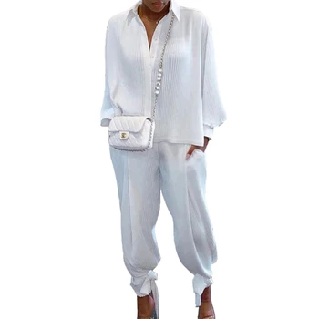 Hirigin Două Bucata Set Femei Topuri Pantaloni Treninguri 2020 Casual Costum Solid Long Sleeve V-neck Tricou Vrac Pantaloni Lungi Ropa Mujer