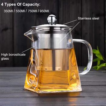 Sticlă Rezistentă La Căldură Ceainic Cu 304 Din Oțel Inoxidabil Ceai Infuser Filtru De Ceai De Flori Fierbător Kung Fu Set De Ceai Puer Oolong Teapo