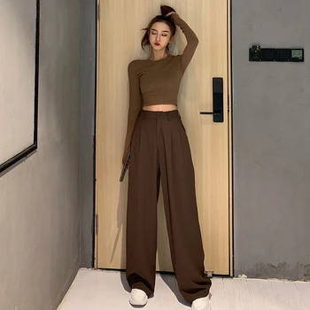 WHCW CGDSR Drept femeie pantaloni Streetwear 2020 pantaloni femei toamna iarna stil coreean grupa de talie mare, solid largi picior pantaloni casual