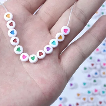 XINYAO 100buc Dia 7mm Gaura 2mm Acrilice Plat Scrisoare Sculptură Margele Rotunde Moda Bijuterii Dragoste Inima Pentru DIY Meșteșug &a Face Bijuterii