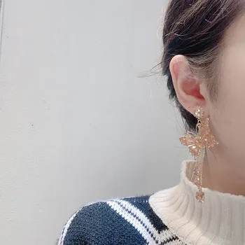 MWSONYA FashionTrendy coreean de Lux Fluture Stralucitor Cristal Tassel picătură Cercei pentru Femeile fluture earrigns Petrecere Bijuterii