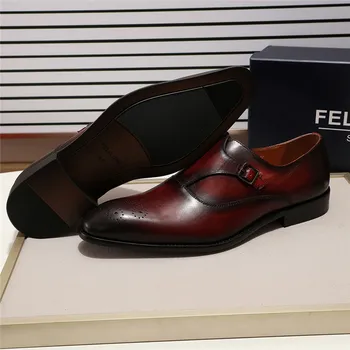 3 Culori Stil European Domn Călugăr Curea Formale Pantofi Deget a Subliniat Bărbați Rochie Mocasini Pantofi pentru bărbați Petrecere de Curea Cataramă Pantofi