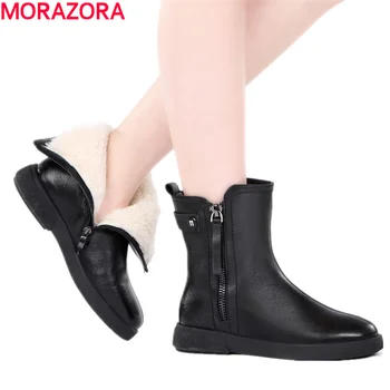 MORAZORA 2020 Mare mărime 36-41New din piele cizme de zapada pentru femei zip platforma glezna cizme negru de sex feminin natura lână cizme de iarna