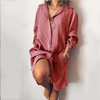 Plus Dimensiune Femei Rever NeckShirt Rochie Eleganta de Toamna cu Maneci Lungi de Lucru OL Cămașă Lungă de sex Feminin Solide în Vrac Butoane Bluze