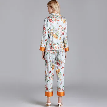 Samwestart pijamale noi doamnelor primăvară subțire de mătase de imprimare cu mâneci lungi haine de acasă costum de pijama femei Florale V-Neck pijamas