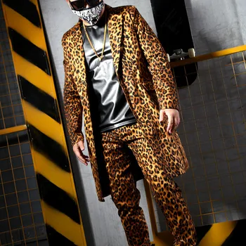 Timp de Leopard Mascul Costume de Moda Slim Sacouri Casual Costum Valul Cântăreț Vocal Concert Rock, Hip-Hop, Punk Costum Bar Star Etapa purta