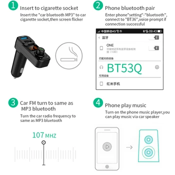 KORSEED Bluetooth Car Kit Telefon Handsfree Carkit Wireless QC3.0 Rapid Încărcător USB Transmițător FM modulator Auto Audio Mp3 Player