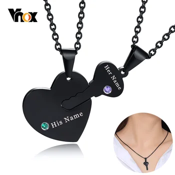 Vnox Personalizate Personalizarea Lui și Numele Ei Cheie de Inima Puzzle Cuplu Asociat Coliere cu Birthstones
