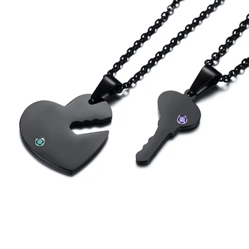 Vnox Personalizate Personalizarea Lui și Numele Ei Cheie de Inima Puzzle Cuplu Asociat Coliere cu Birthstones