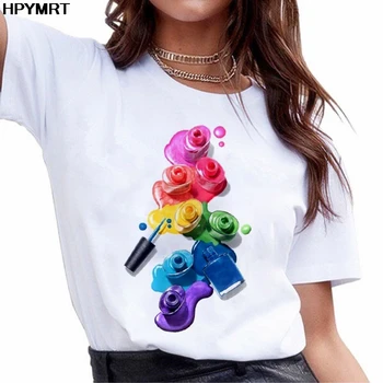 2020 noi de Vara 90 Vogue Femei Tricou de Moda Topuri Femei T-Shirt Harajuku Doamna Cosmetice 3D Imprimate O-Neck t shirt Îmbrăcăminte